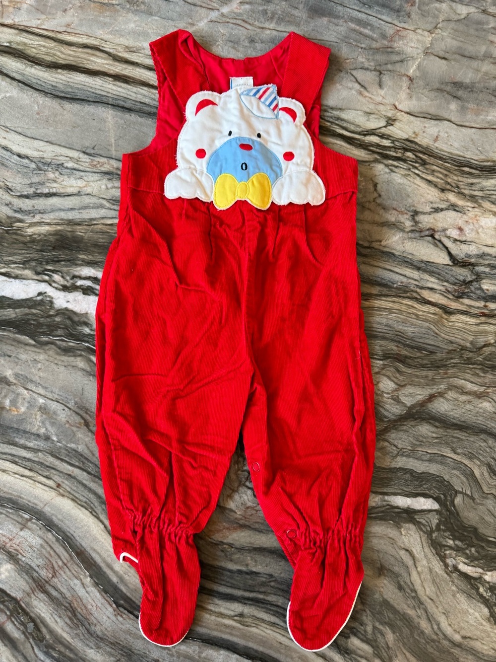 Vintage Red Corduroy Romper White Bear 6-9 M